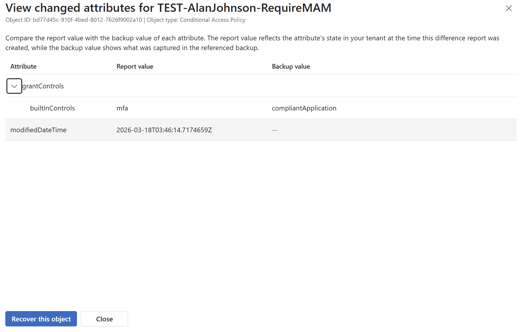 Entra Portal — Difference Report Results