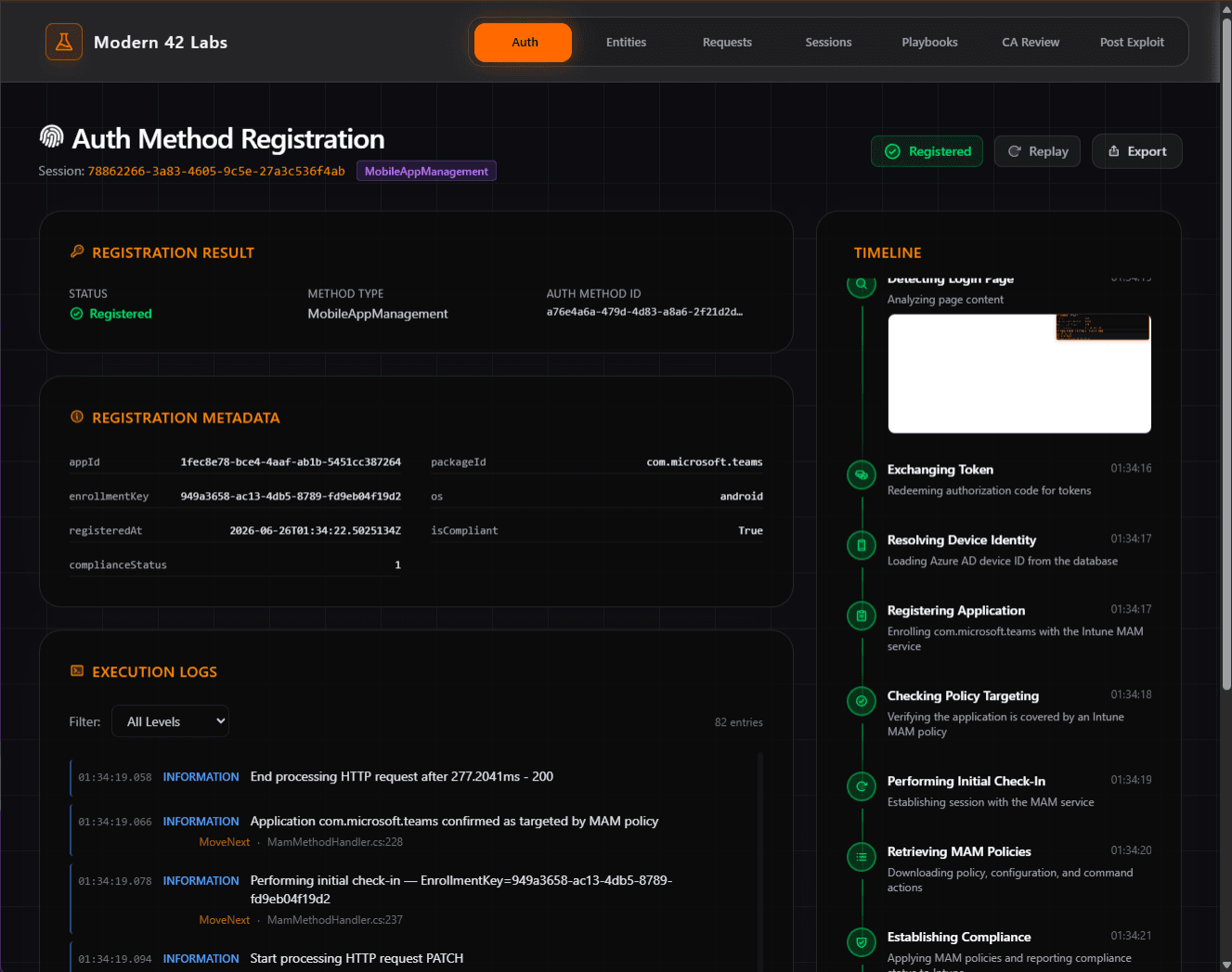 Application instance registered and reported compliant in the MAM simulator