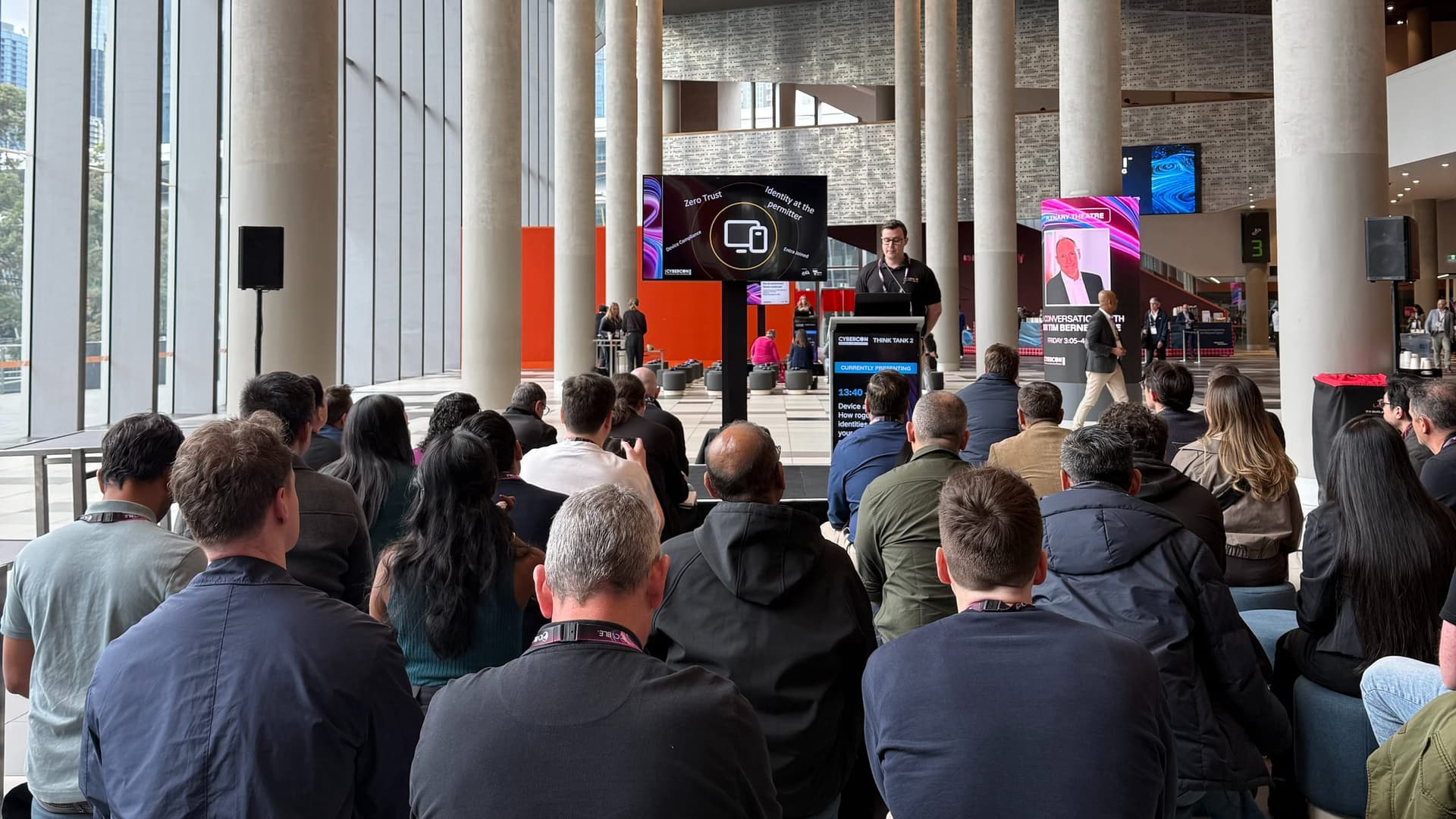 A seated crowd at a Modern 42 talk on the Think Tank stage at CyberCon Melbourne 2026